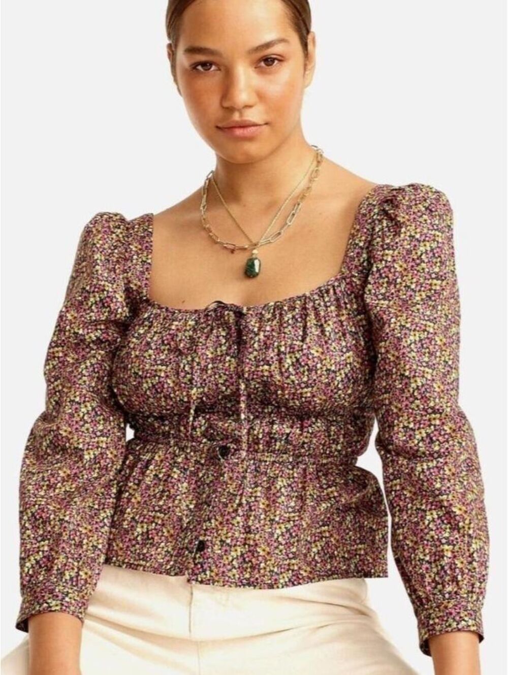 J.Crew Liberty London Floral Puff Sleeve Smocked Top Size 6 Pink Yellow